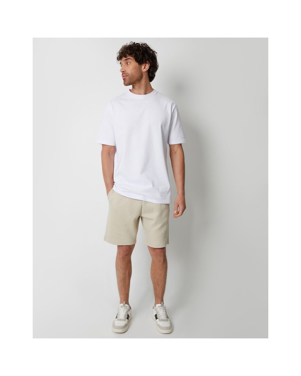 Threadbare White Fleece Jogger Shorts for men