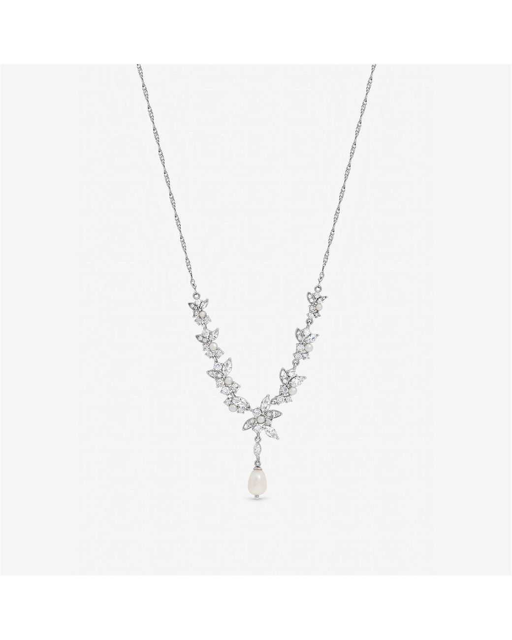 Jon Richard Metallic Rhodium Crystal Freshweater Pearl Y-Drop Necklace