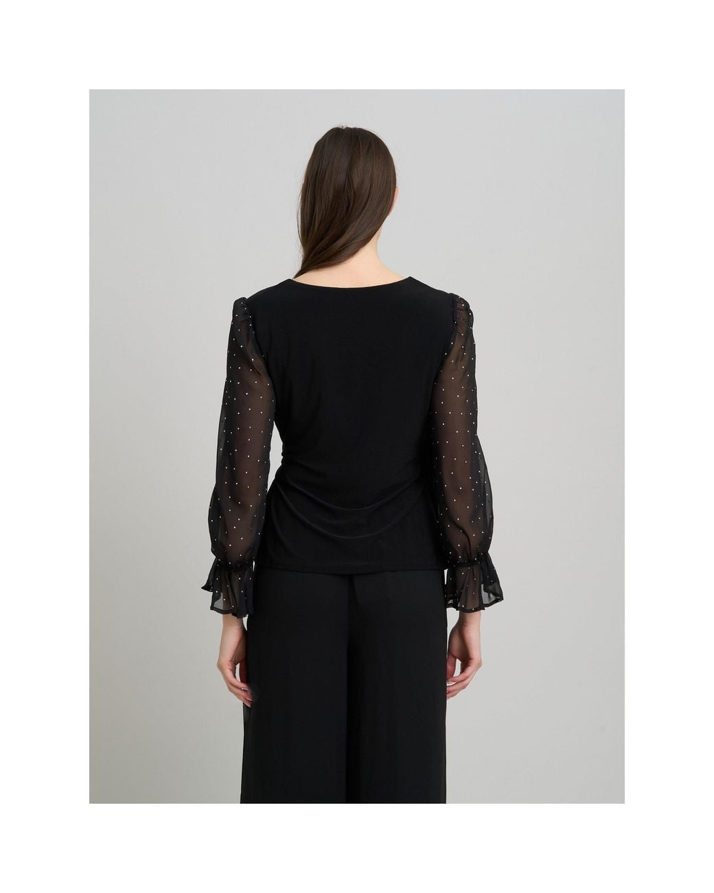 Gina Bacconi Black Jewel Wrap Top With Embellished Sleeves