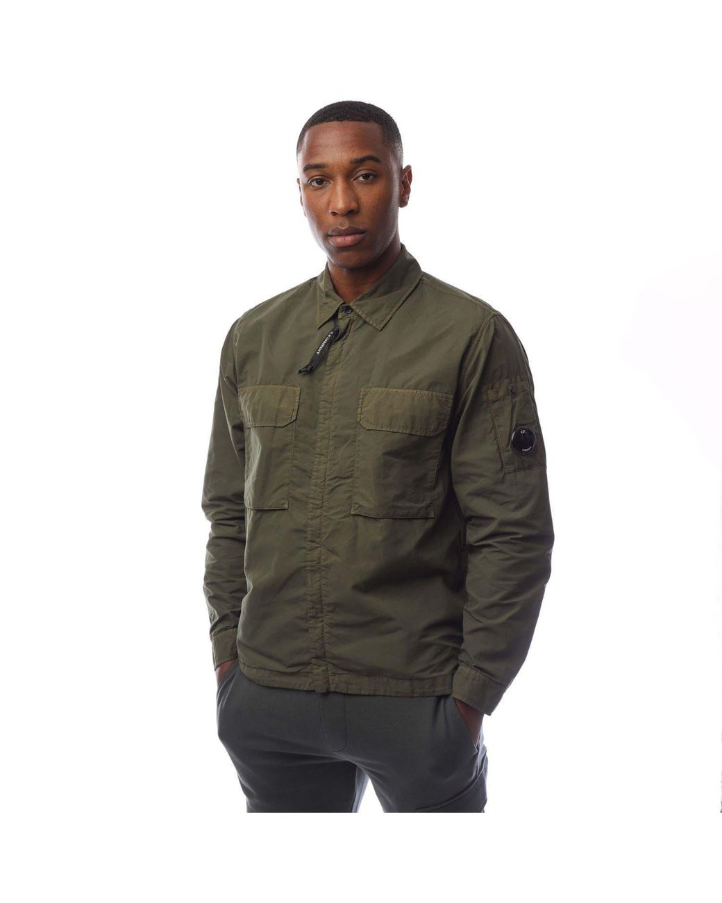 C P Company Green Flatt Nylon Lens Overshirt for men