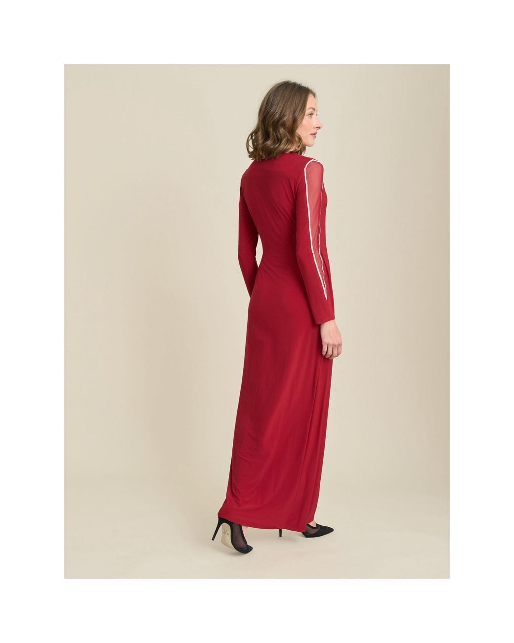 Gina Bacconi Red Stefanie Long Sleeve Maxi Dress