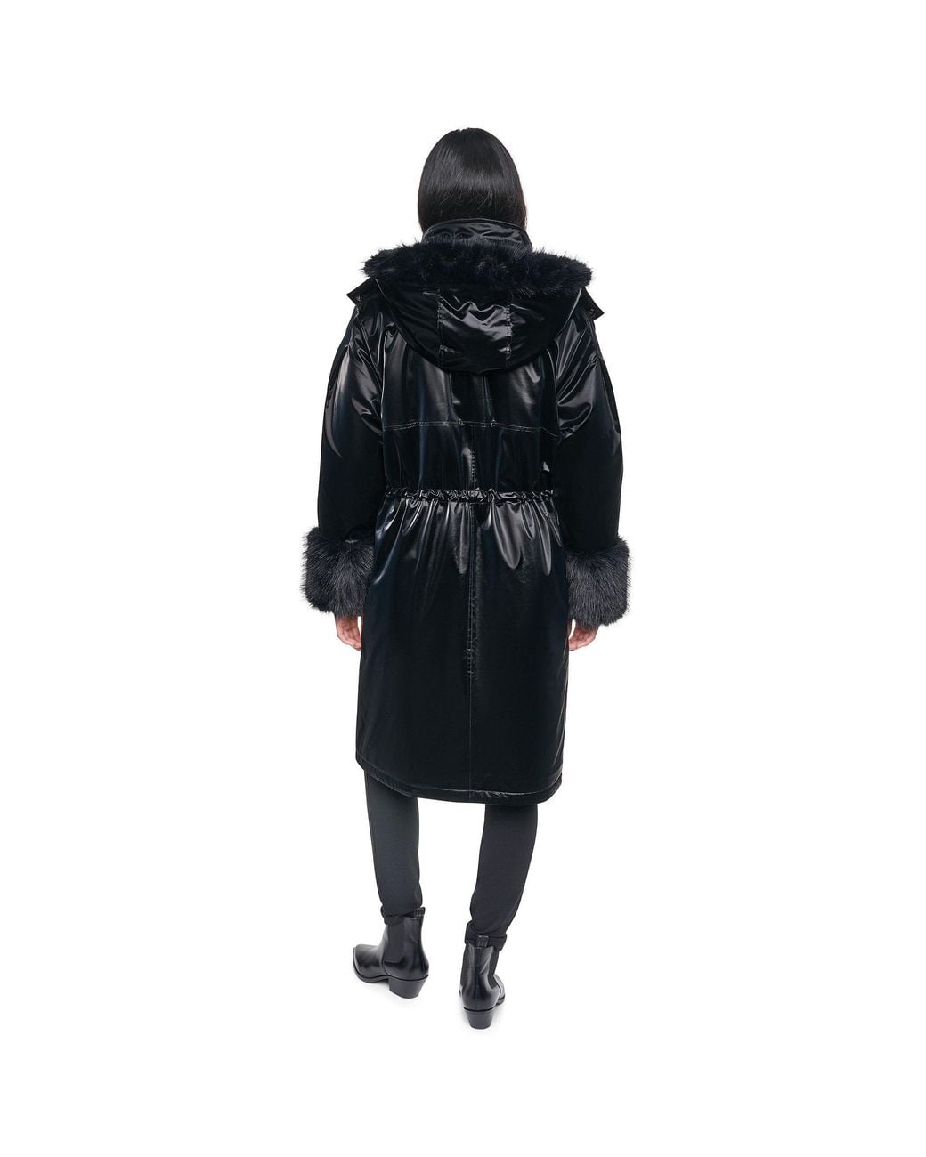 DKNY Black Sportswear Faux Fur Long Jacket