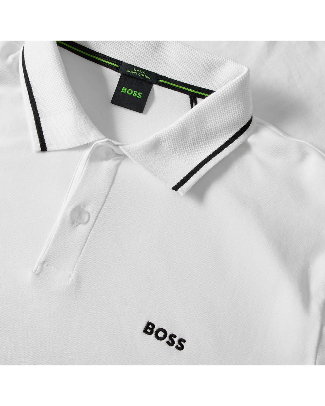 Boss White Join Paddy Short-Sleeve Cotton Slim-Fit Polo Shirt for men