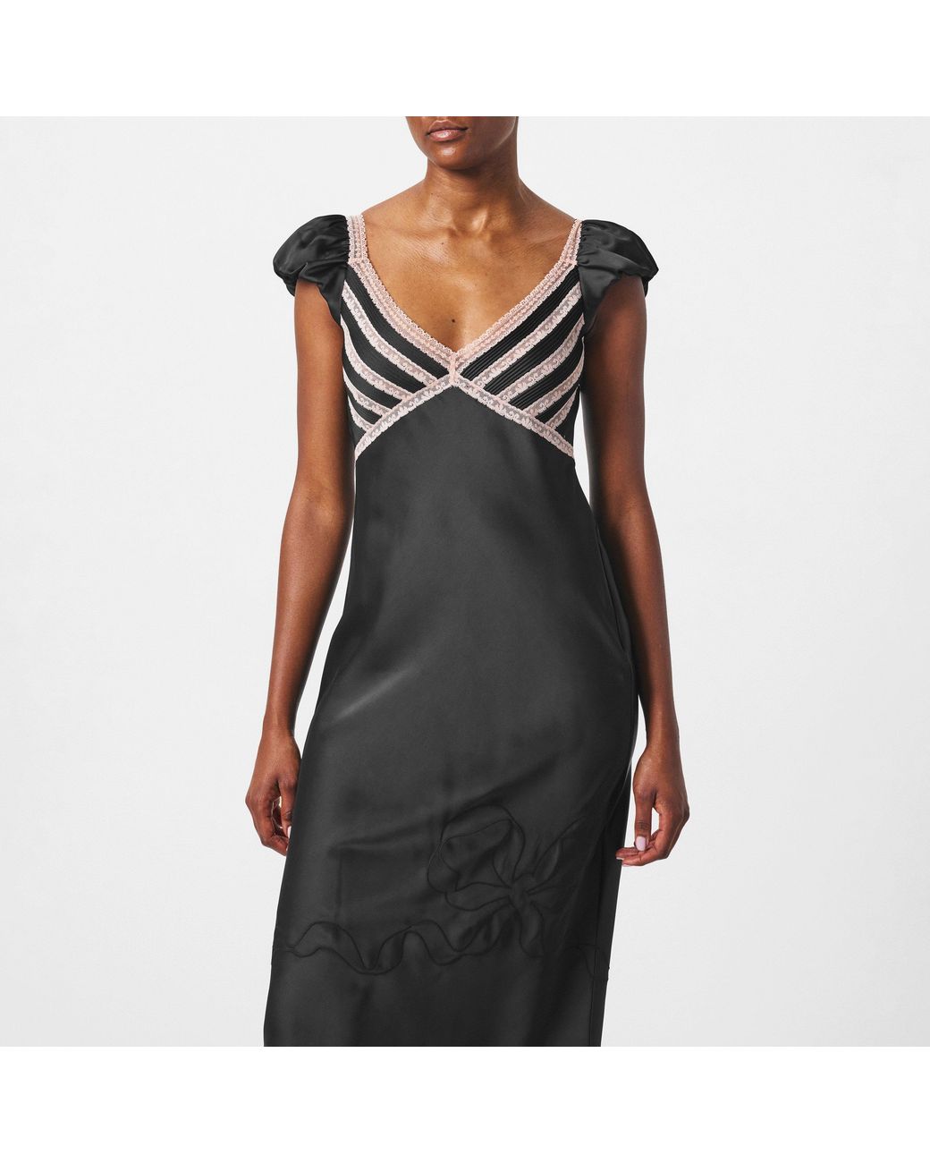 LoveShackFancy Black Brinkley Satin Midi Dress
