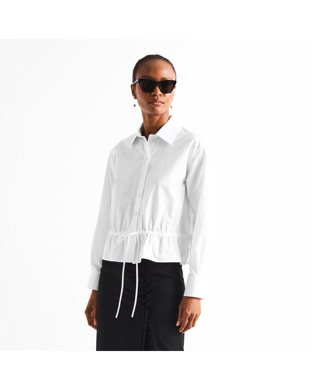 McQueen White Cotton Long-Sleeve Drawstring Shirt