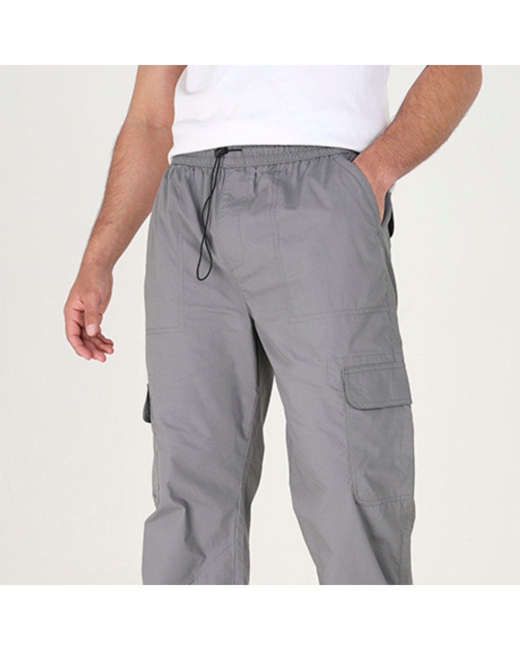 Brave Soul Gray Bs Cotton Poplin Cargo Pant With Adjustable Hem for men