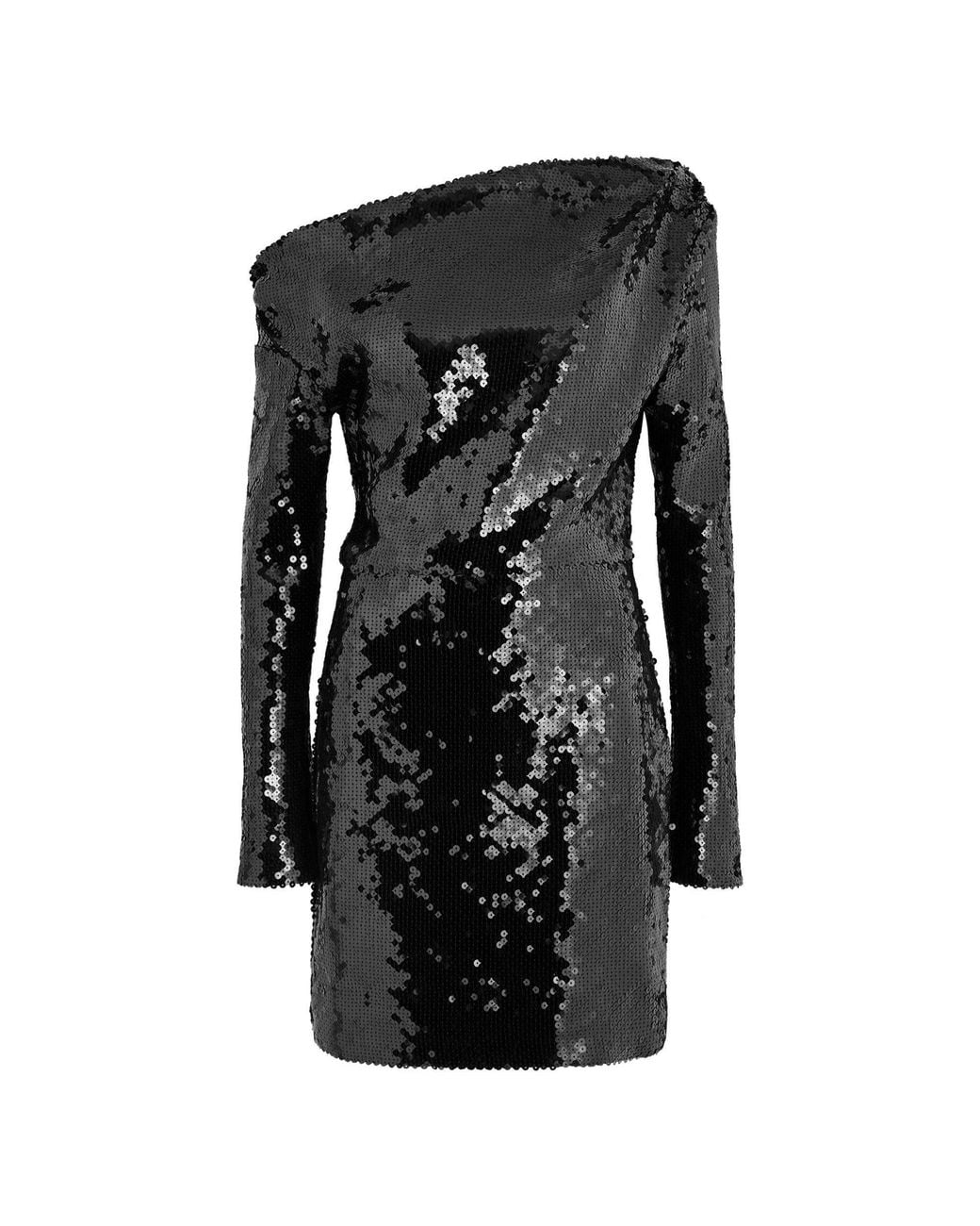 16Arlington Black Lano Sequin One Shoulder Mini Dress