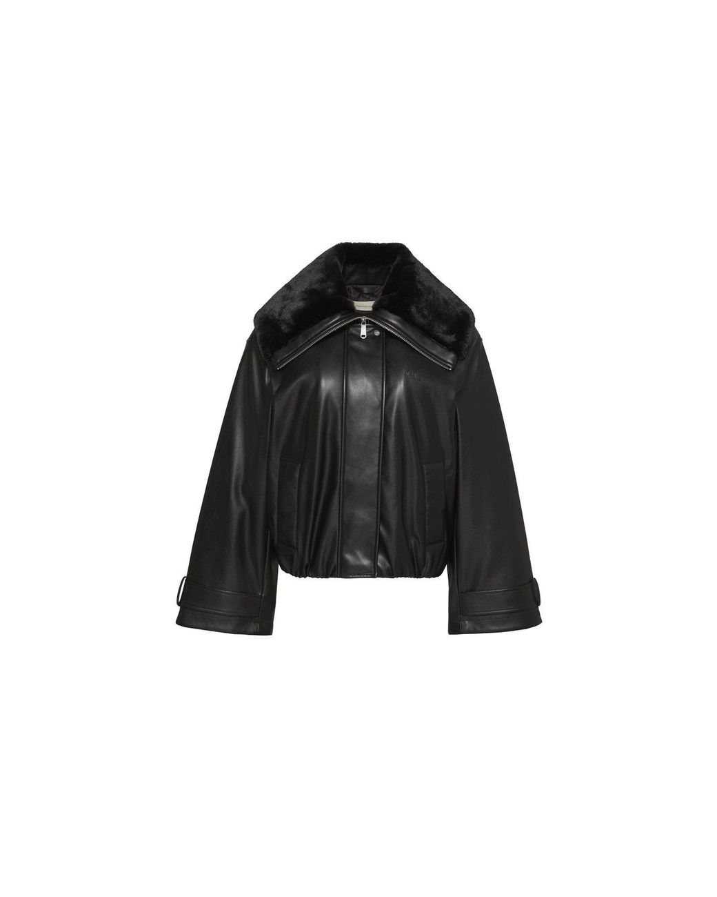 Calvin Klein Black Cropped Faux Leather Bomber Jacket