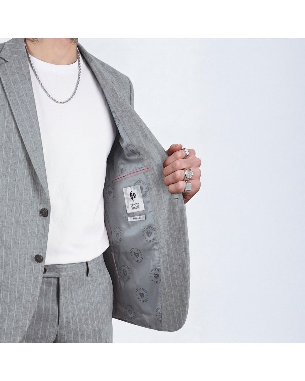 Twisted Tailor Gray Tyson Pinstripe Wool Relaxed-Fit Suit Jacket for men