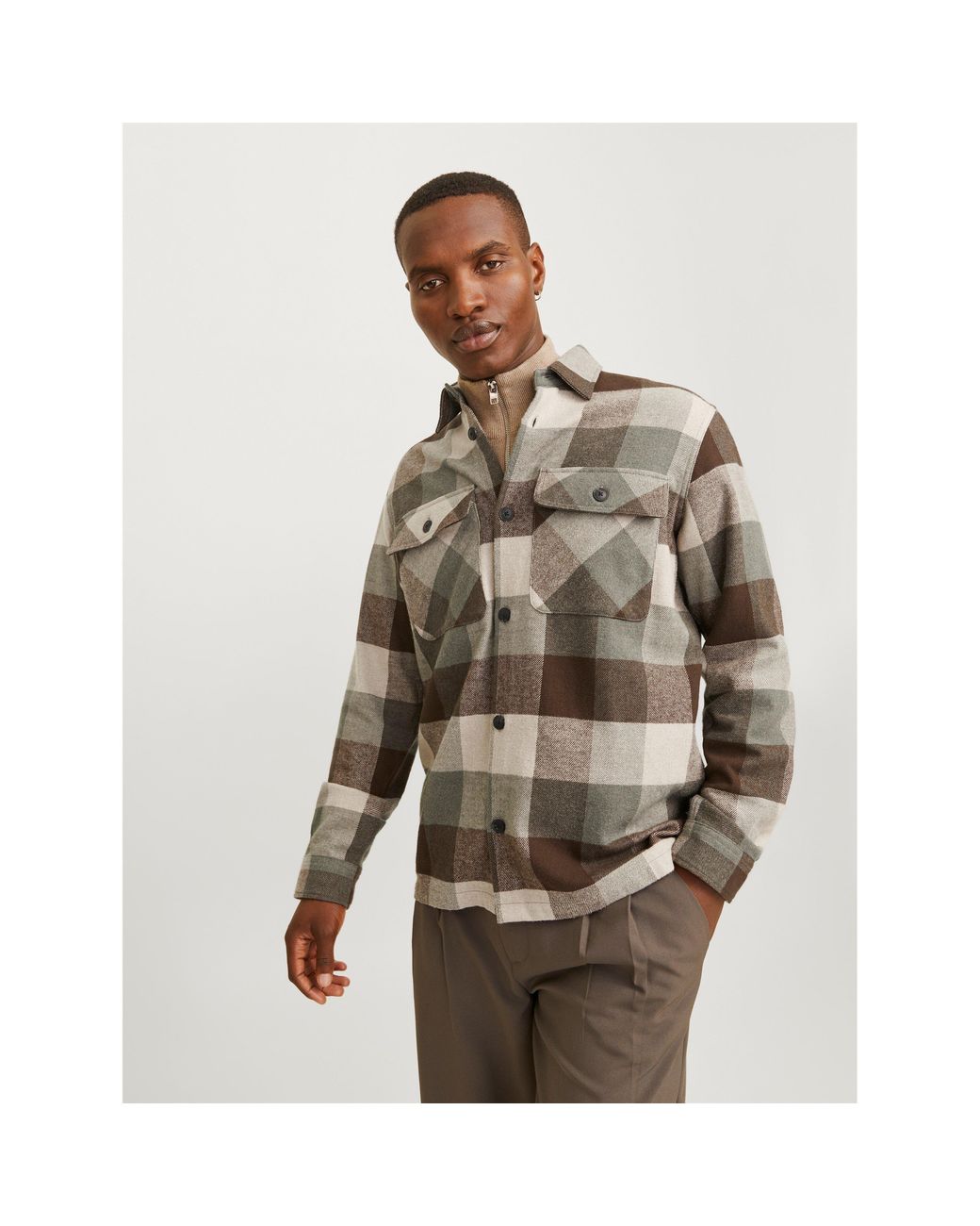 Jack & Jones Brown Raymond Long Sleeve Overshirt for men