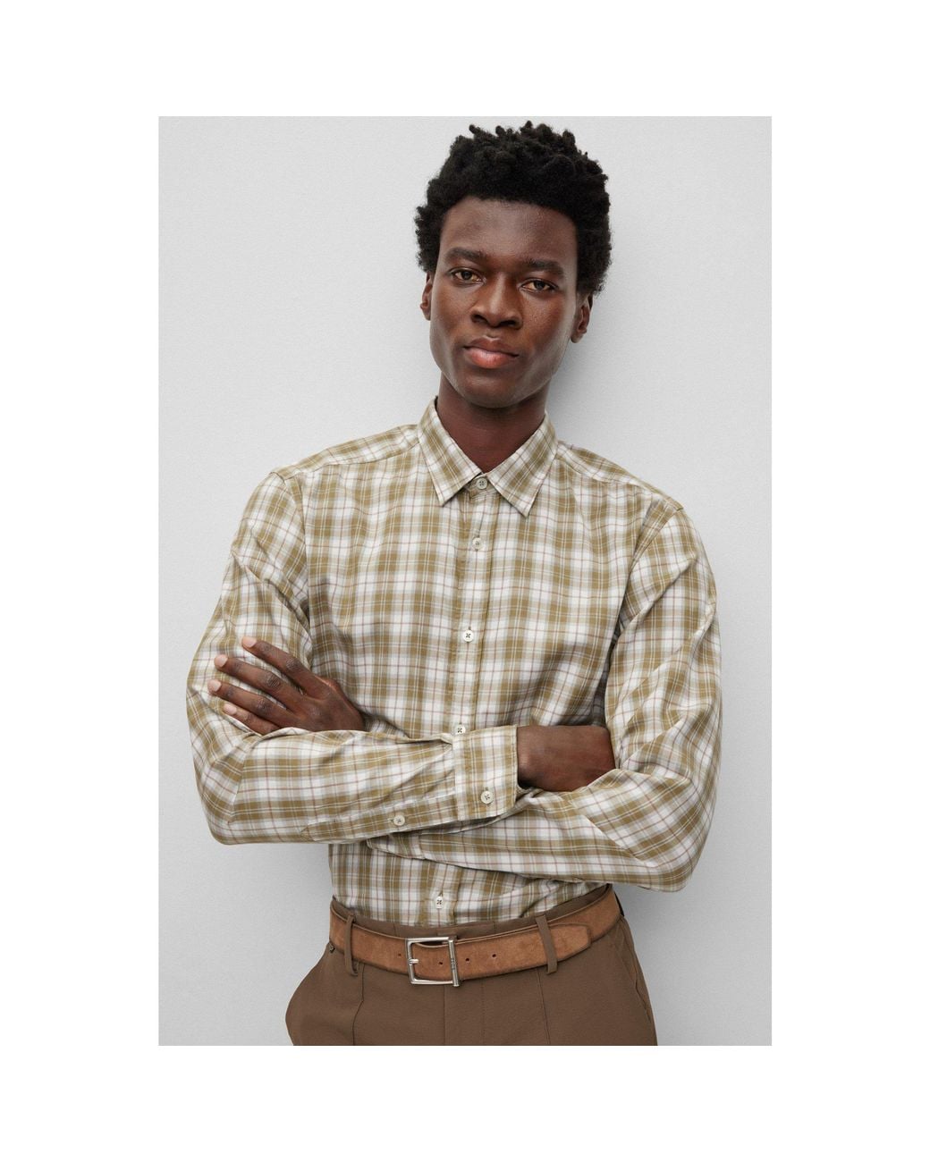 Boss Gray S-Liam-Kent-C1-233 Plain Long-Sleeve Shirt for men