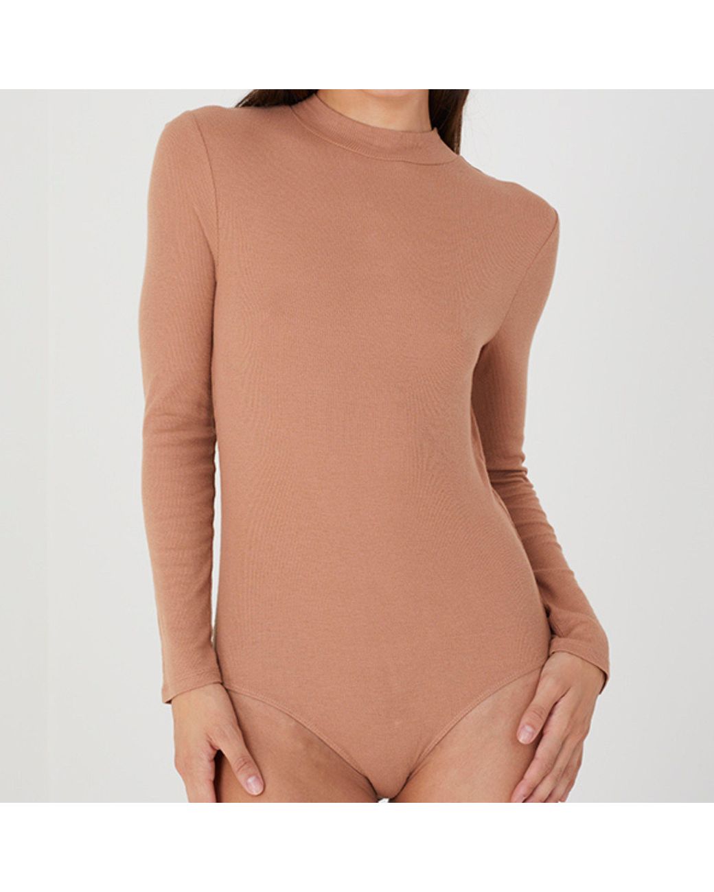 Brave Soul Natural High Neck Bodysuit With Long Sleeves