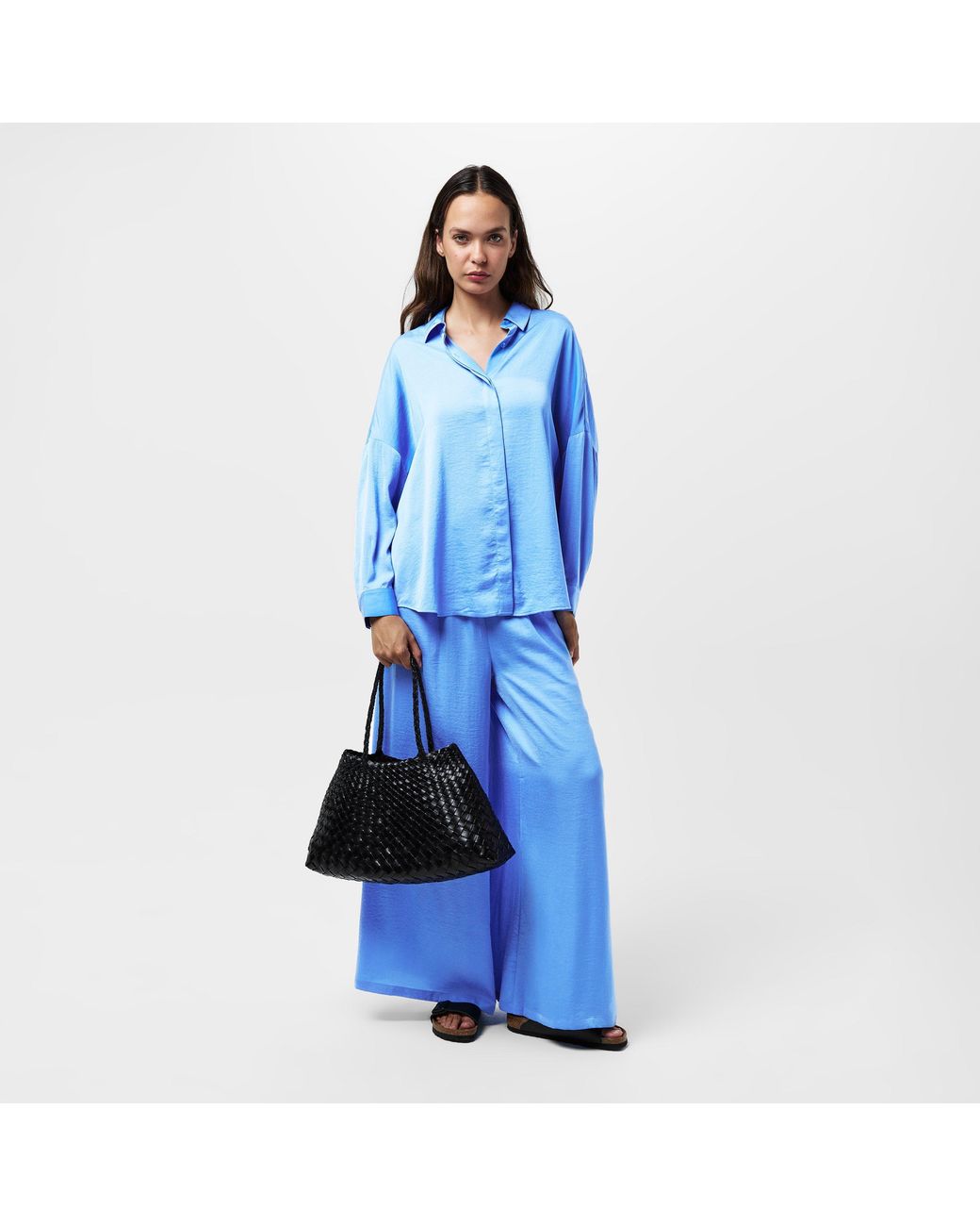 French Connection Blue High Waist Wide Leg Trousers