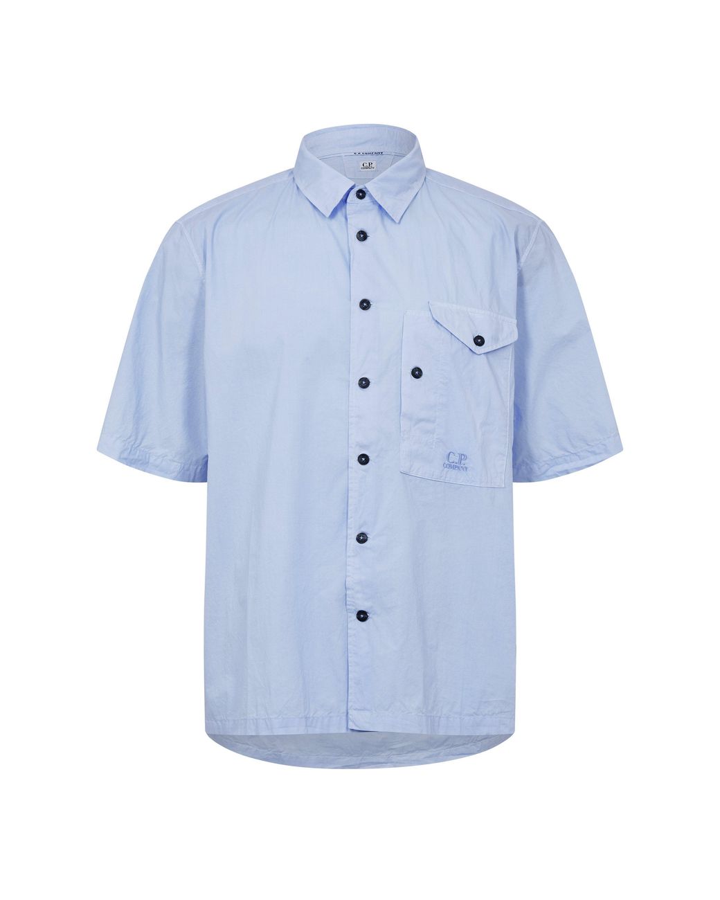 C P Company Blue Short Sleeve Embroidered Logo Shirt for men