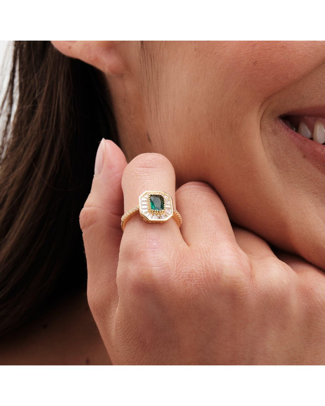 Jon Richard White Plated Cubic Zirconia Emerald Baguette Cockta