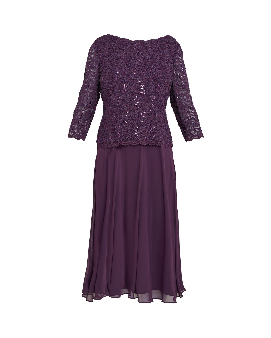 Gina Bacconi Purple Rona Midi-Length Dress With Lace Bodice