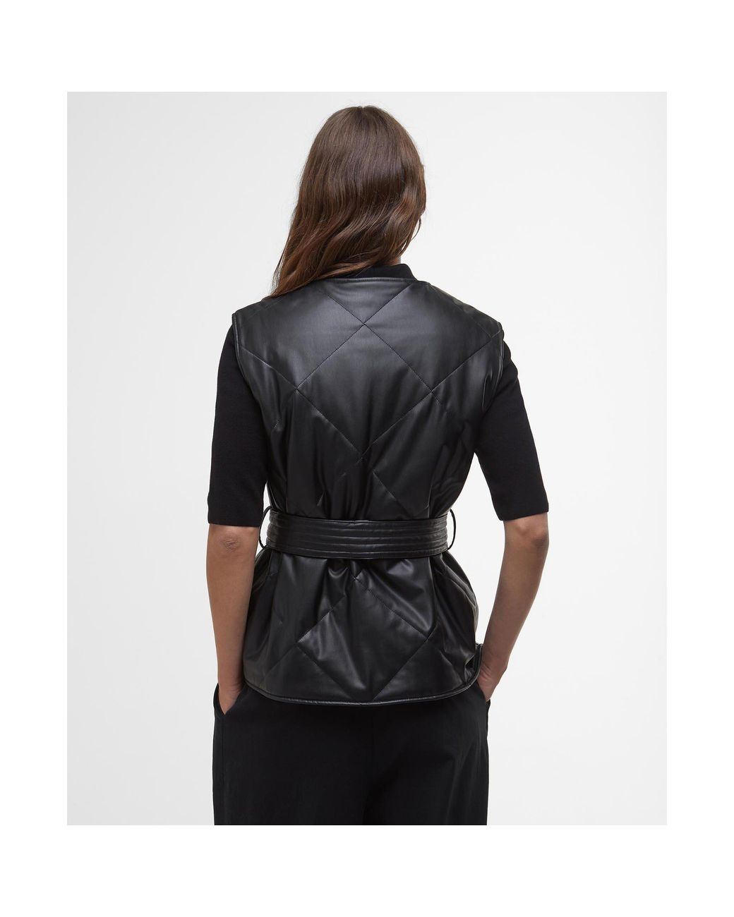 Barbour Black Rosa Faux Leather Quilted Belted Gilet