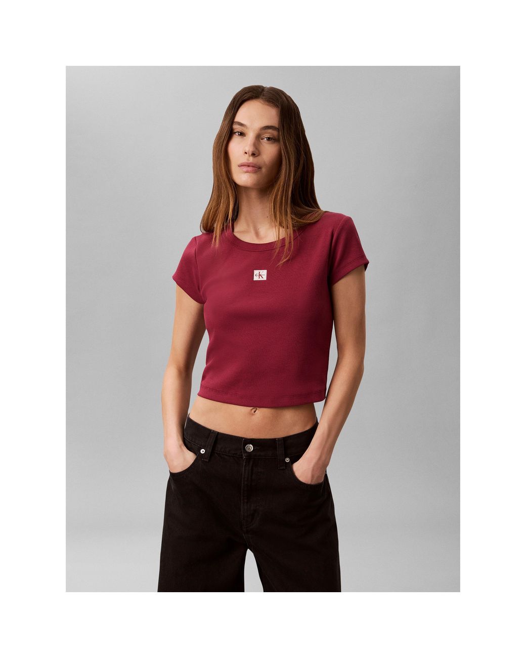 Calvin Klein Purple Woven Ribbed Baby Tee