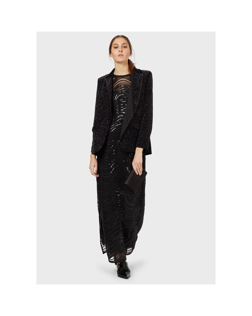 Emporio Armani Black Lace Textured Maxi Dress
