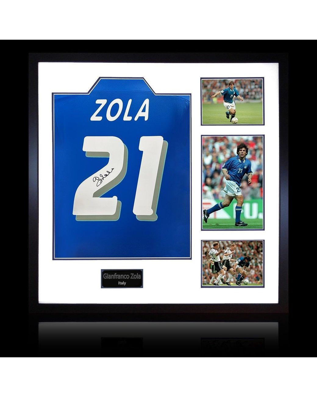The Fan Cave Blue Gianfranco Zola Signed Italy Shirt Elite Frame