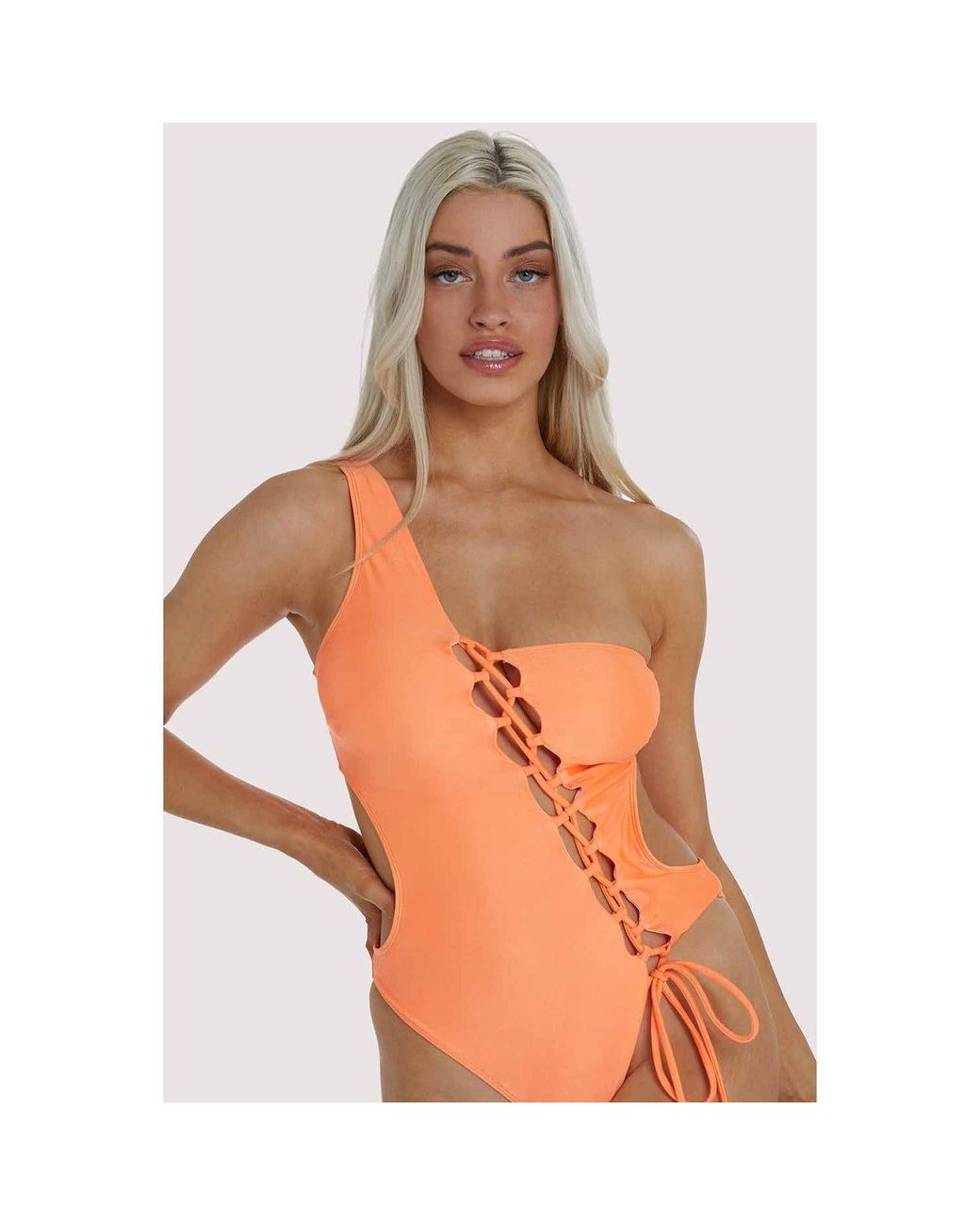 Wolf & Whistle Orange Gianna Lattice Swimsuit