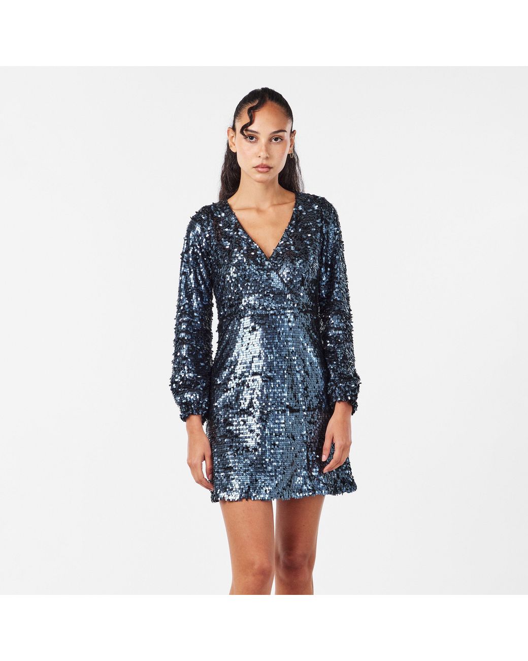 French Connection Blue Bisma Sequin Wraparound Dress