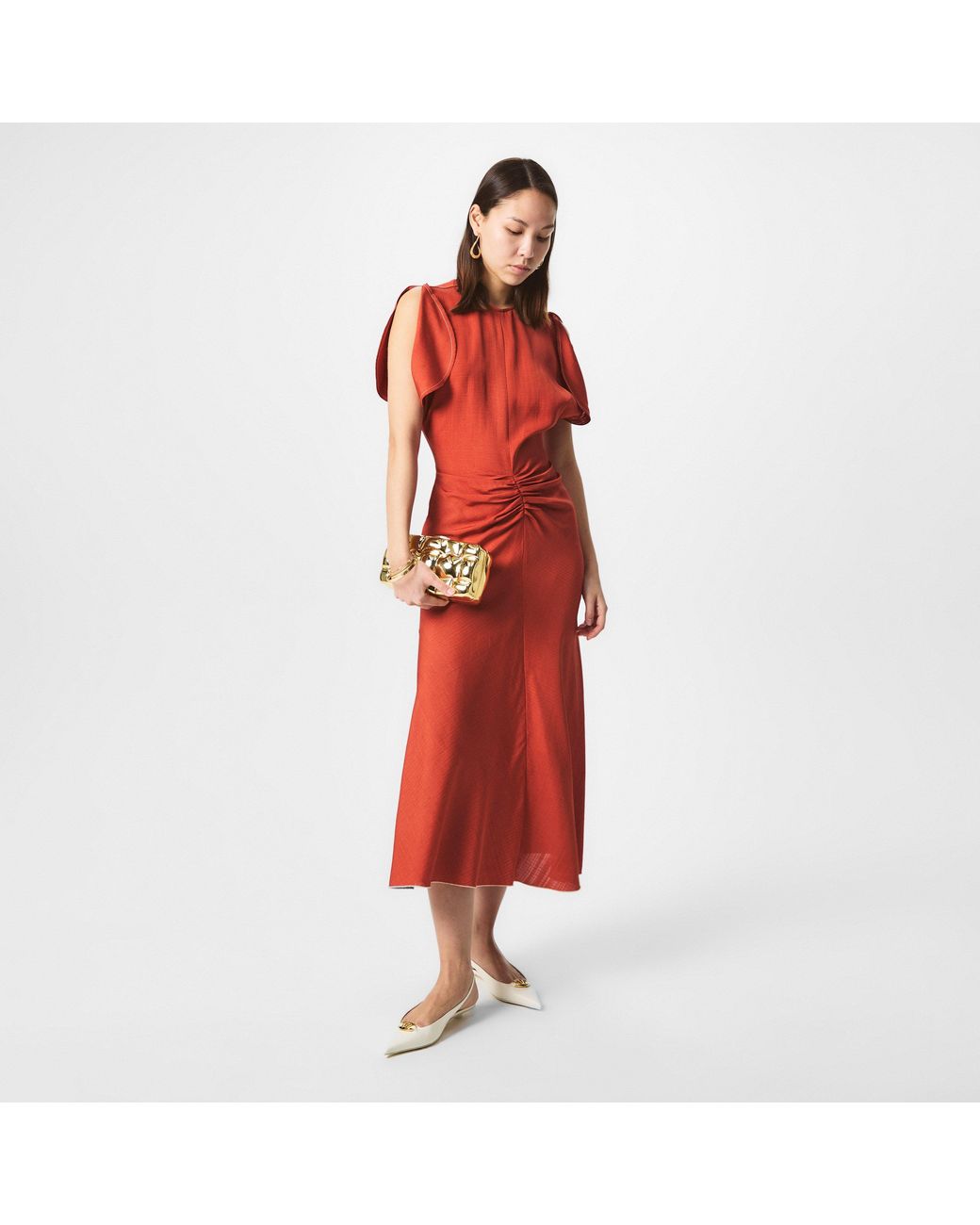 Victoria Beckham Tailored Ruched Front Midi Dress