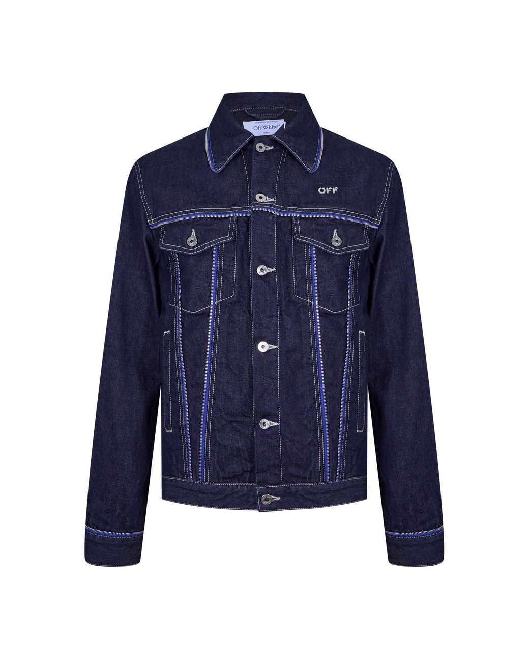 Off-White c/o Virgil Abloh Blue Zip Embellished Denim Jacket for men