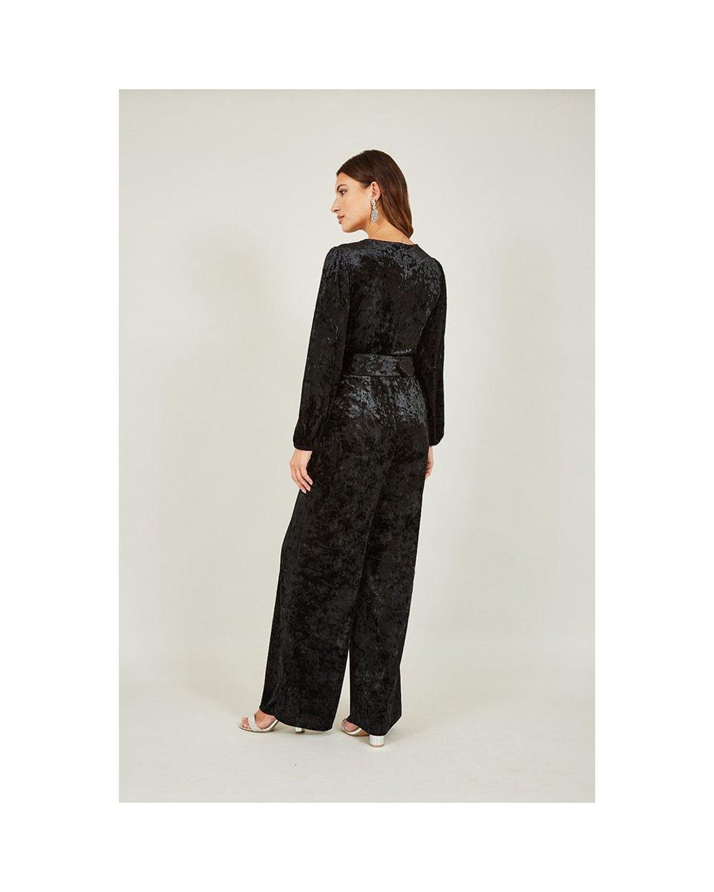 Yumi' Black Velvet Jumpsuit With Diamanté Belt