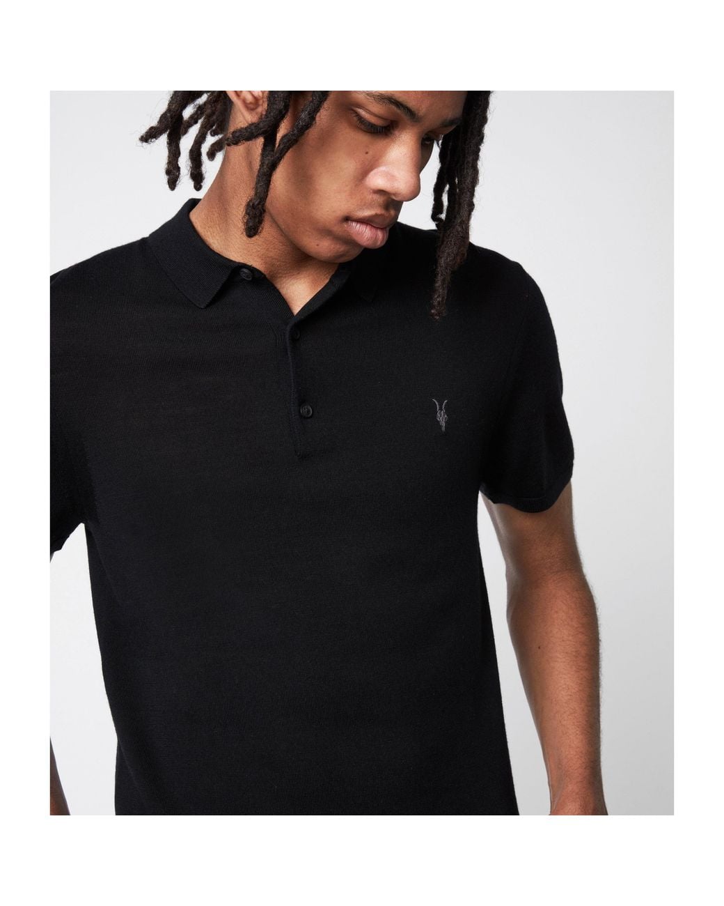AllSaints Black Mode Merino Short Sleeve Polo for men