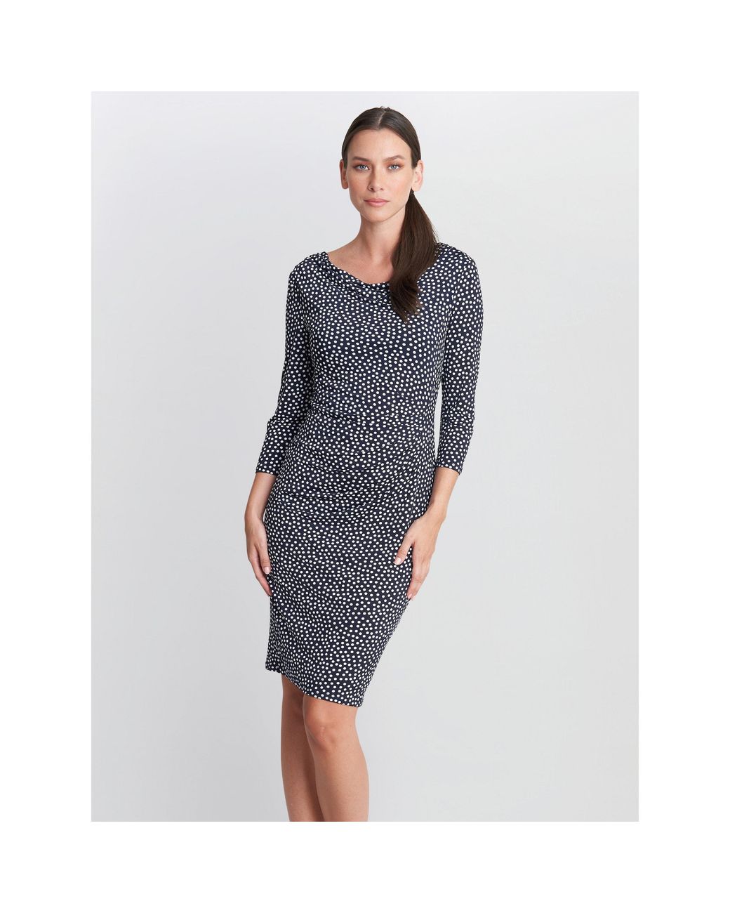 Gina Bacconi Blue Bailey Printed Jersey Cowl Neck Dress