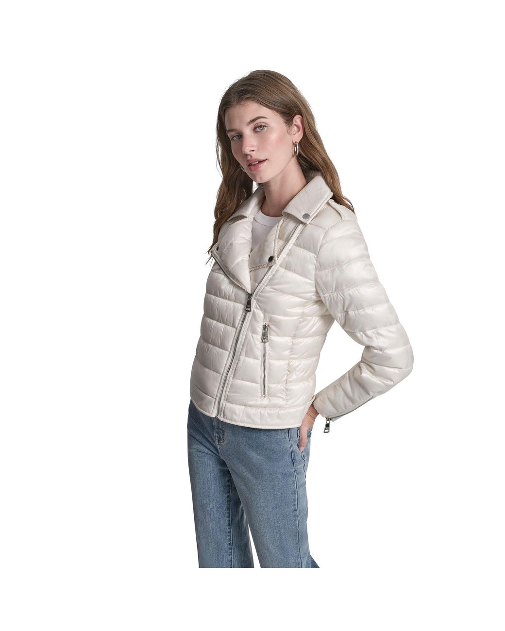 DKNY Gray Jeans Moto Style Light Weight Puffer Jacket