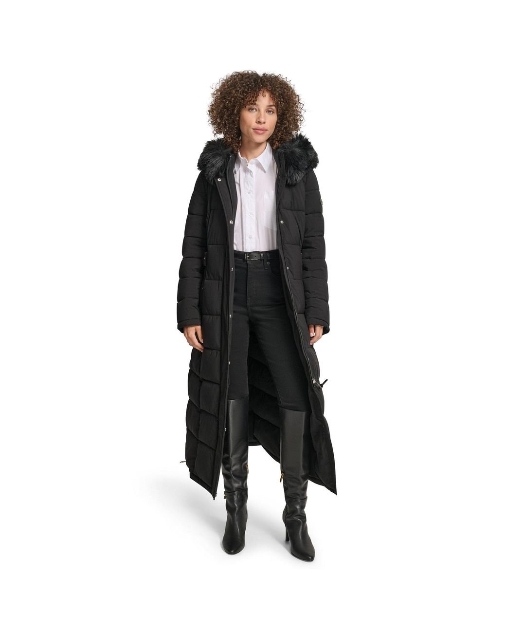 DKNY Black Longline Long Puffer Jacket