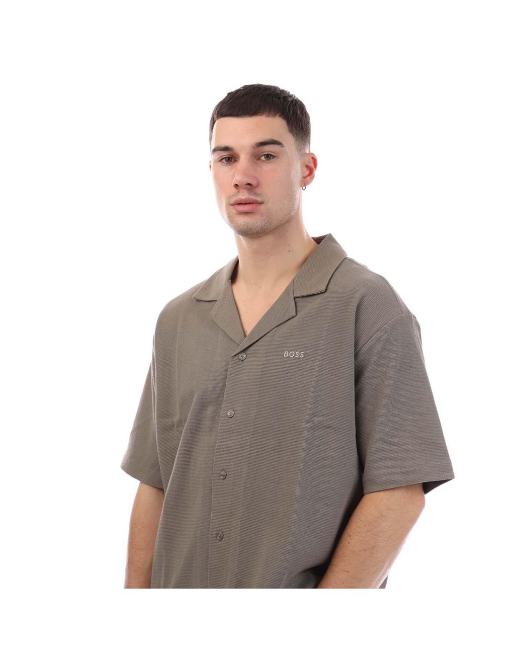 Boss Gray Pe Waffleshirt 10270471 01 Oxford Shirt for men