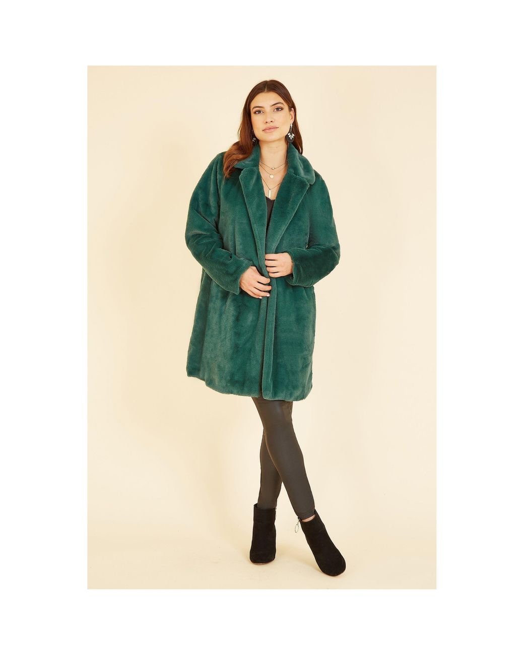 Yumi' Green Faux Fur Oversized Fit Coat