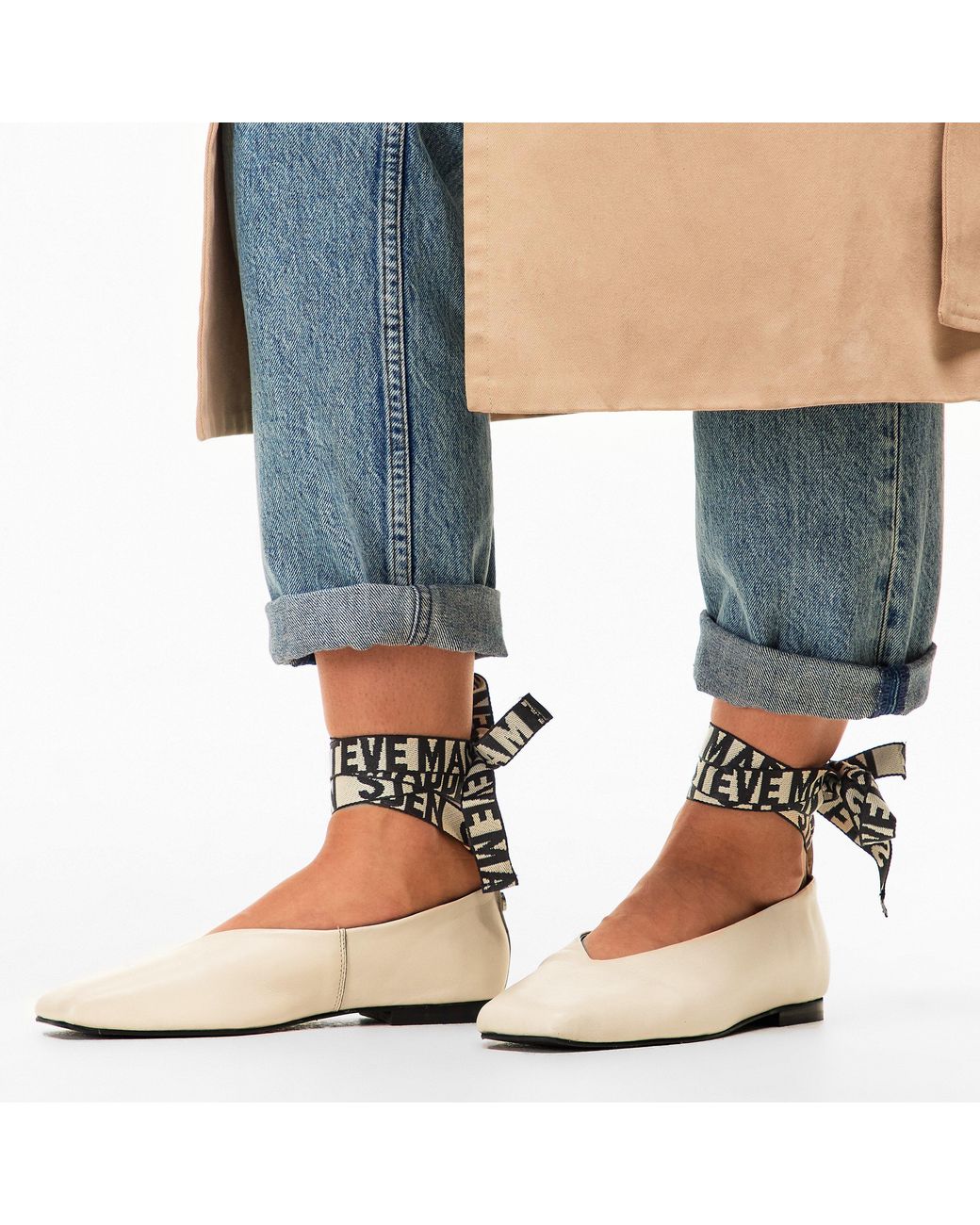 Steve Madden Black Fosse Logo Print Flats Pumps