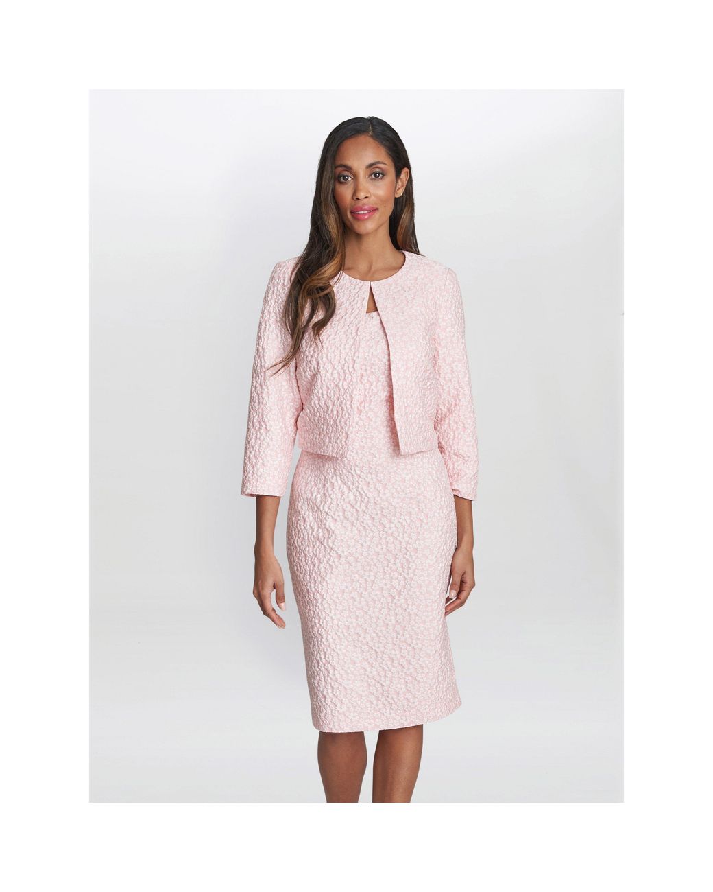 Gina Bacconi Pink Kathy Jacquard Shift Dress And Bolero