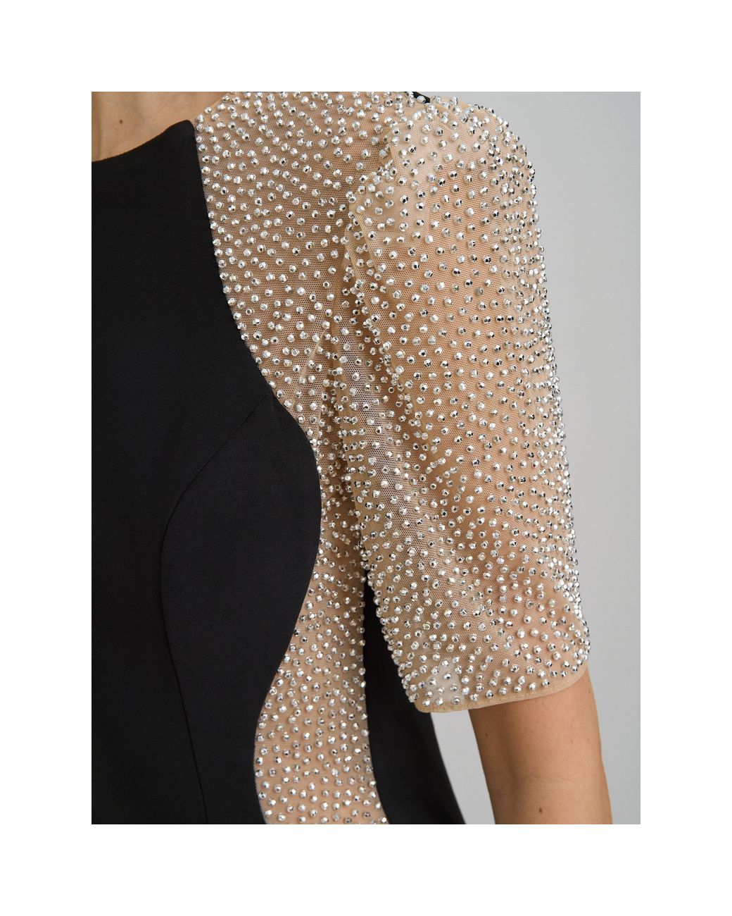 Gina Bacconi Black Shelly Jersey Mesh Beaded Dress