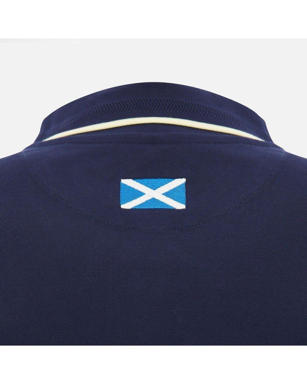 MACRON Blue Scotland Rugby Athleisure Cotton Slim-Fit Polo Shirt for men