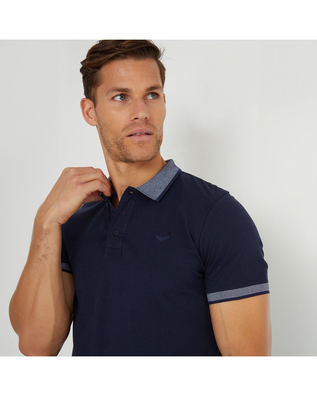 Threadbare Blue Birdseye Collar Cotton Jersey Polo Shirt for men