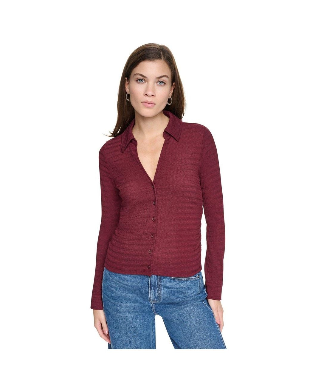 DKNY Petite Fitted Collared Neck Top