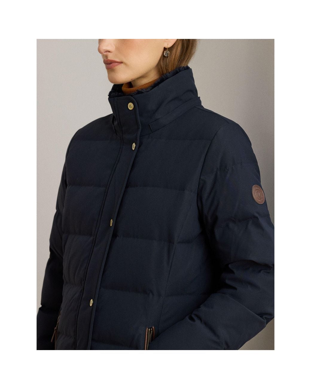 Ralph Lauren Blue Faux Fur Hood Medium Puffer Jacket