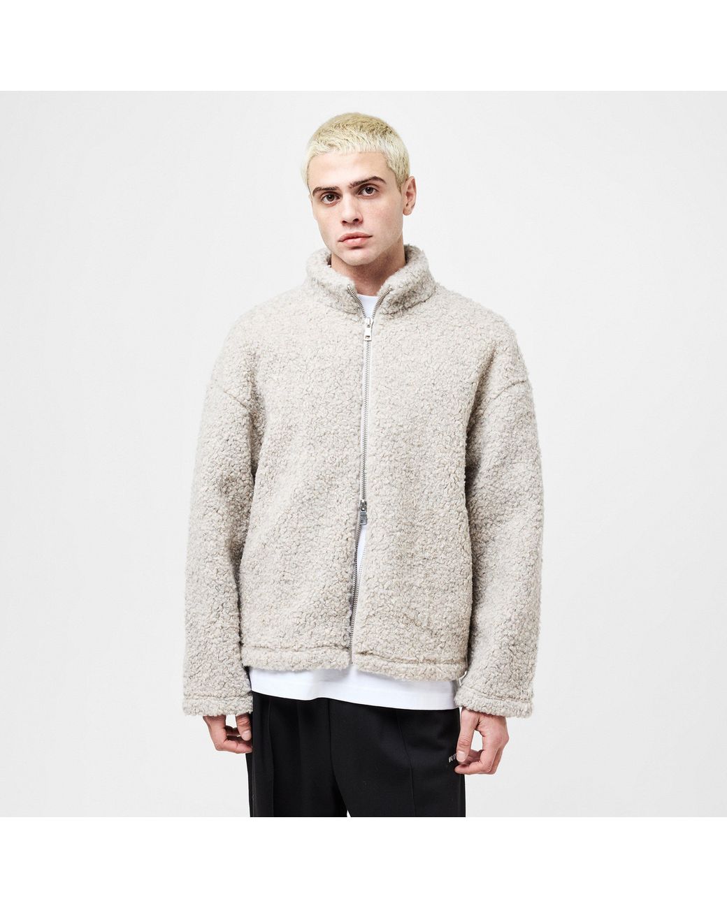 MKI Miyuki-Zoku Gray Wool Fleece Zipped Knitted Top for men