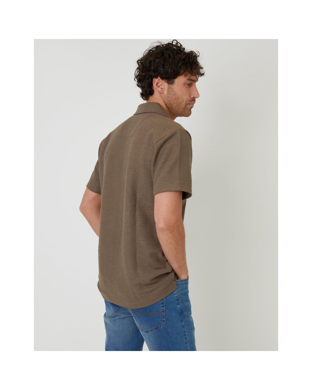 Threadbare Brown Antti Short-Sleeve Plain Shirt for men