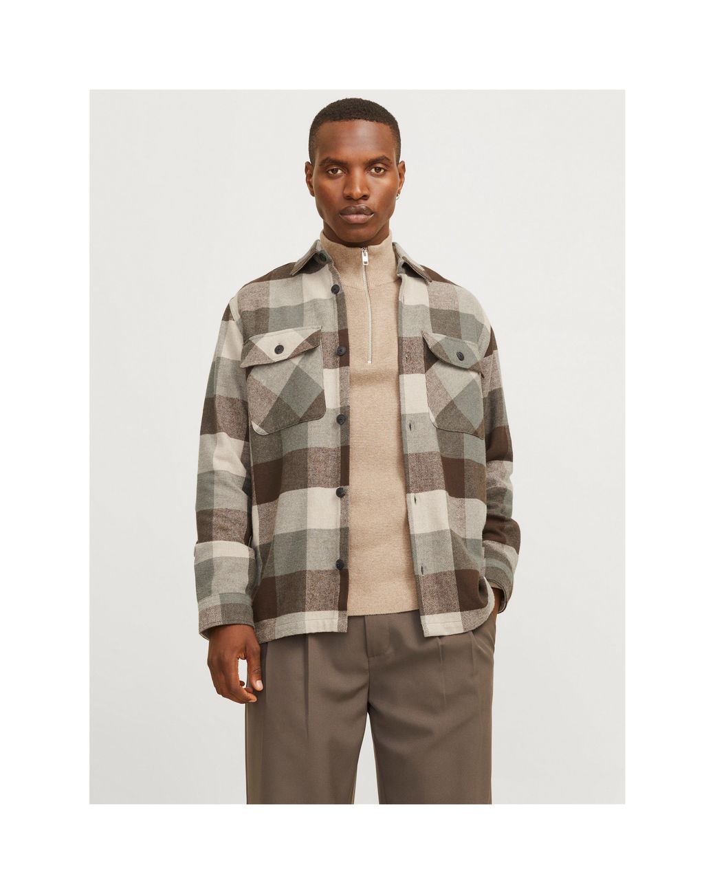 Jack & Jones Brown Raymond Long Sleeve Overshirt for men