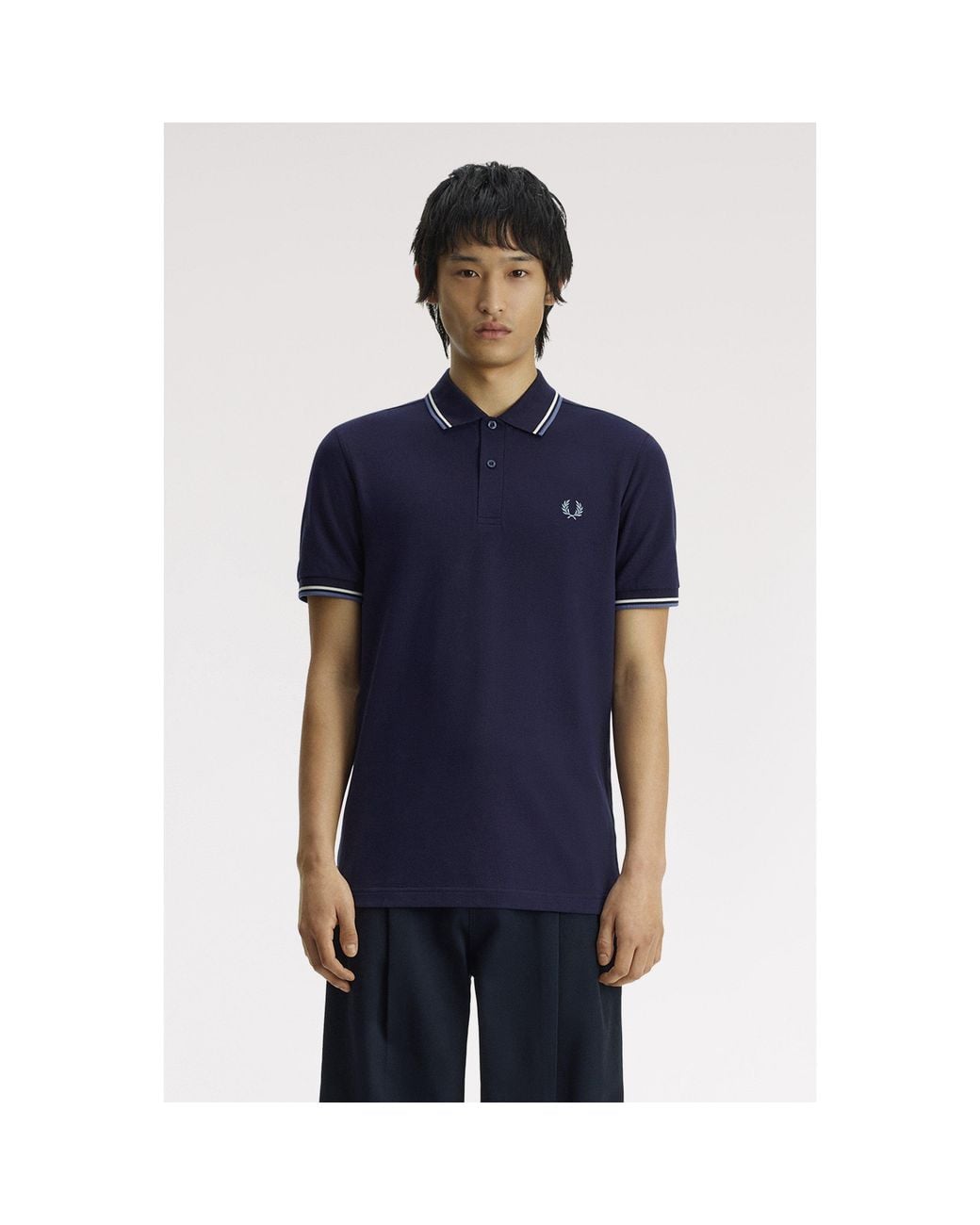 Fred Perry Blue Short Sleeve Twin Tipped Polo Shirt for men
