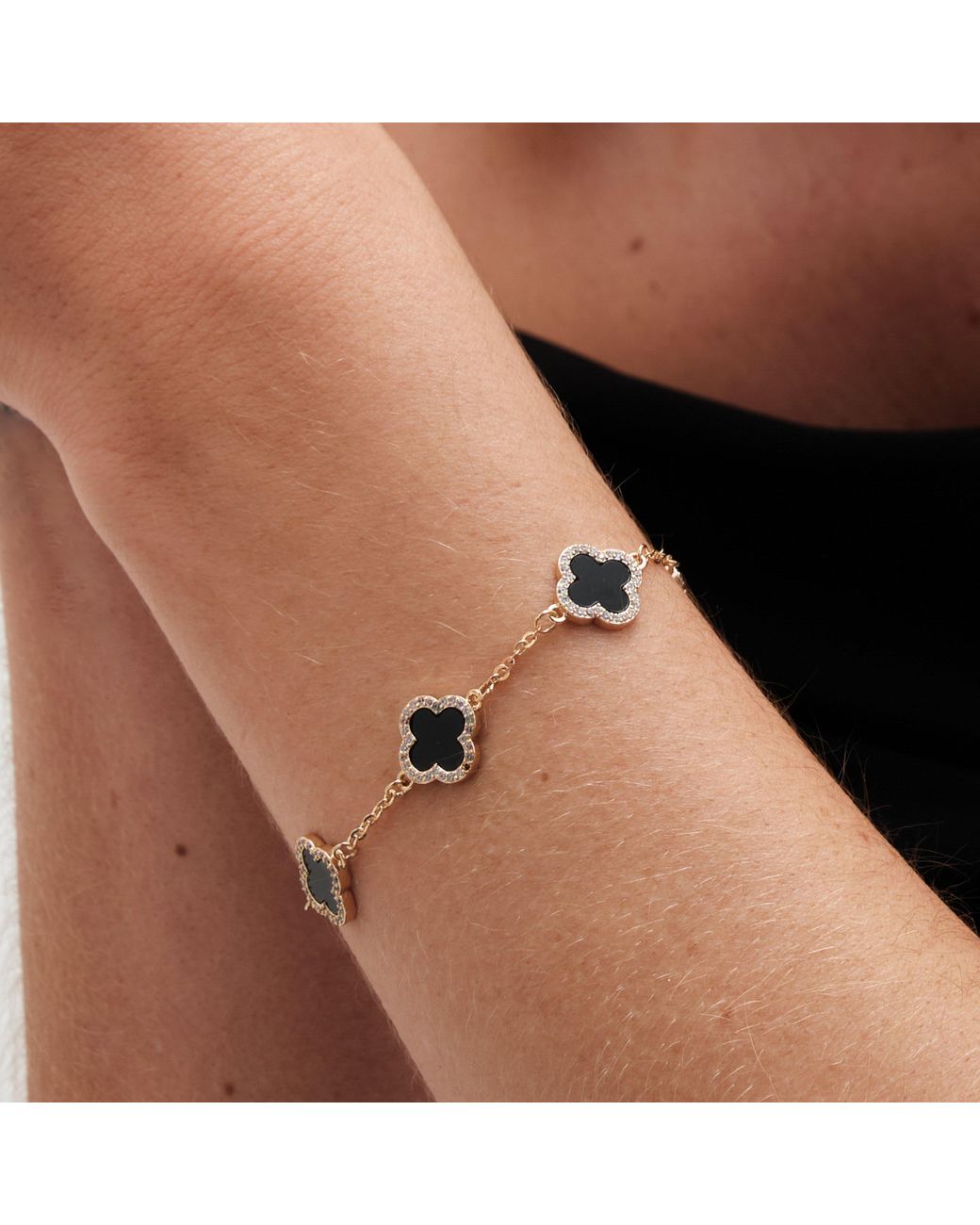 Jon Richard Metallic Plated Jet Enamel Clover Bracelet
