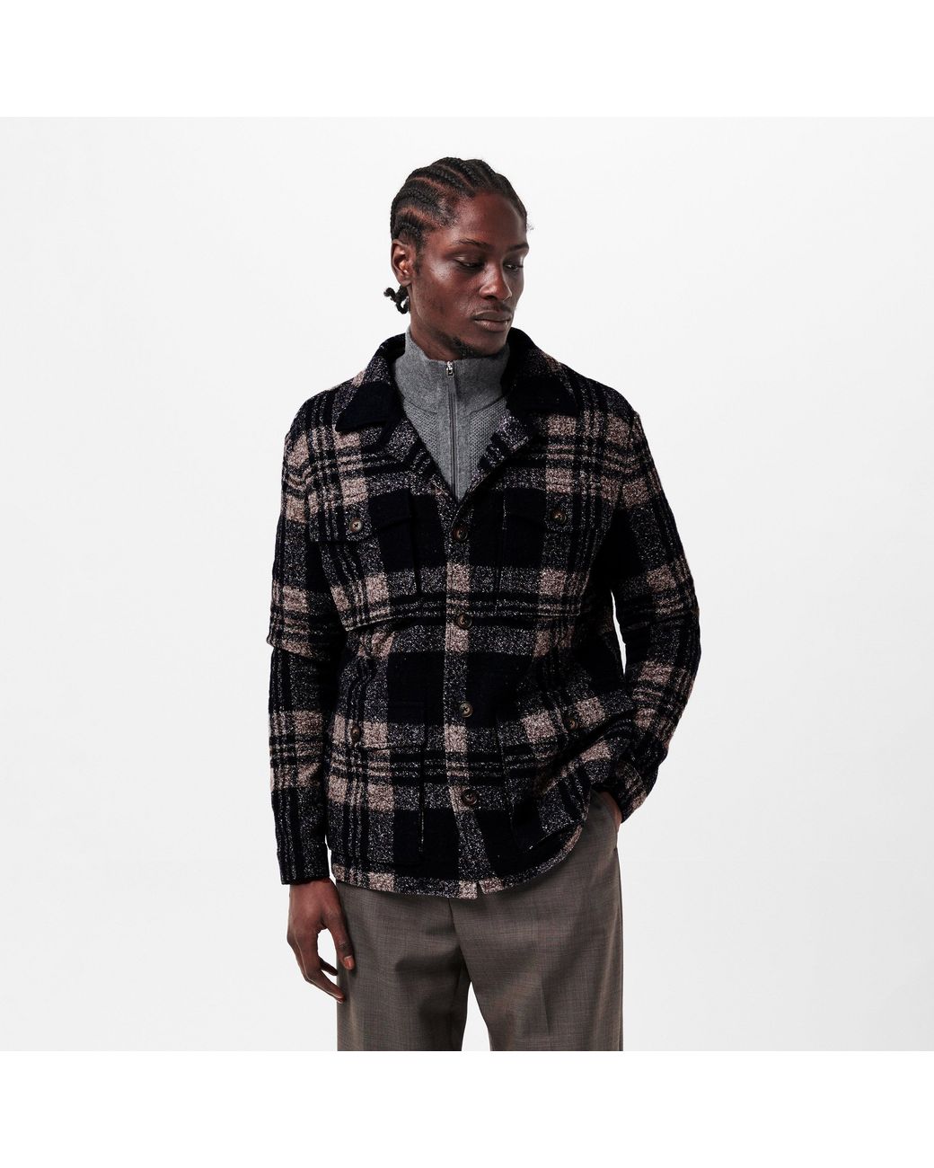 Pal Zileri Black Check Tailored Fit Overshirt for men