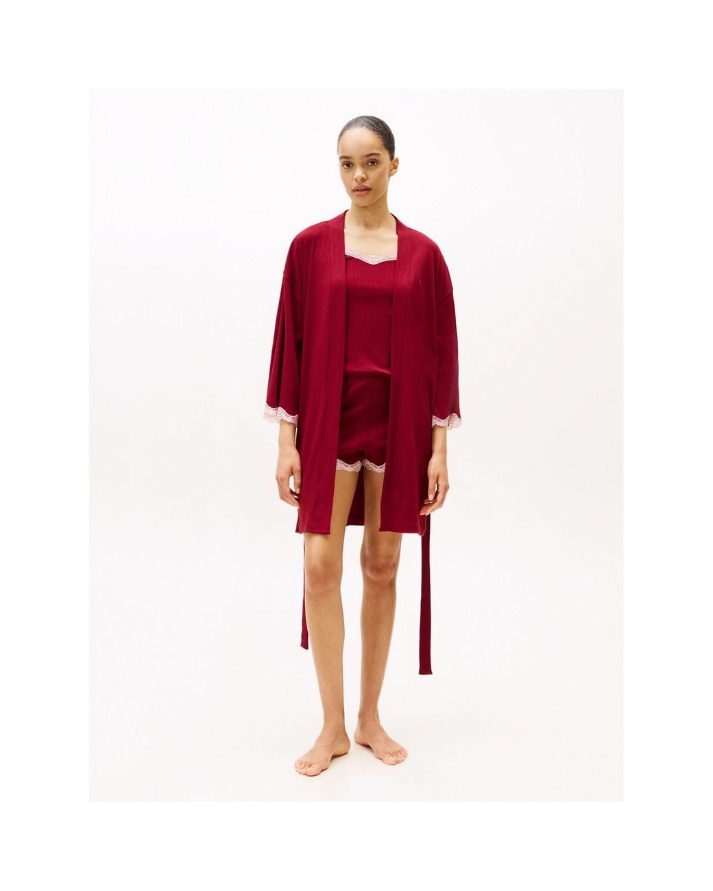 Tommy Hilfiger Red Lacee Kimono Dressing Gown