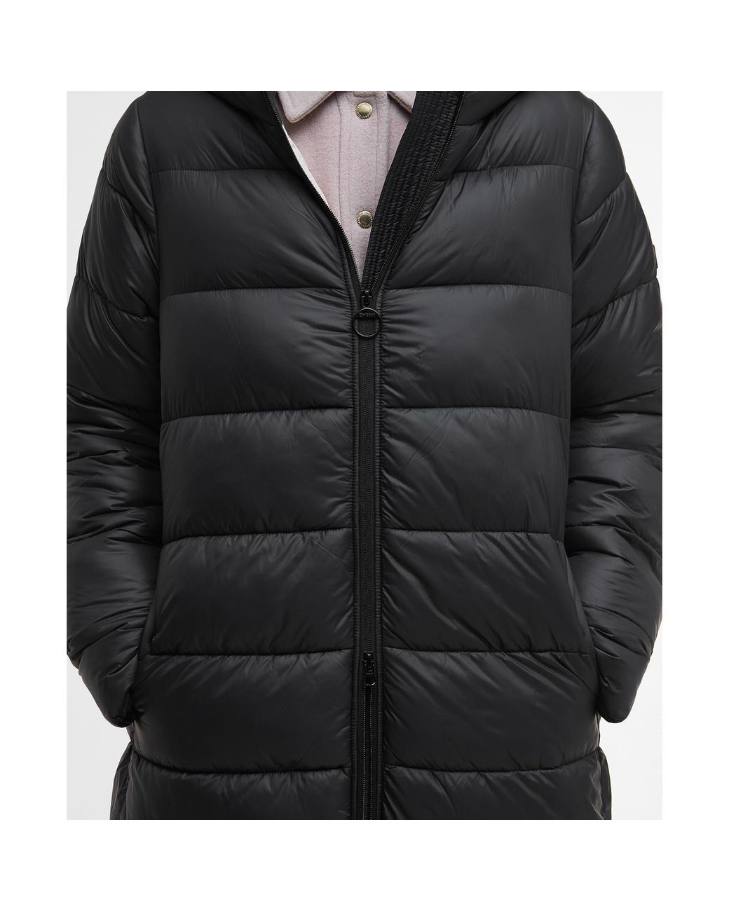 Barbour Black Olivios Lightweight Hooded Long Puffer Jacket